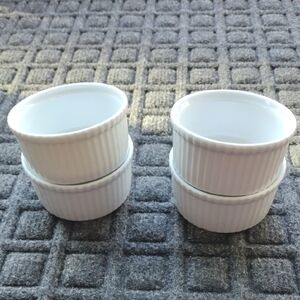 Set of 4 Apilco French White Ribbed Porcelain Ramekins